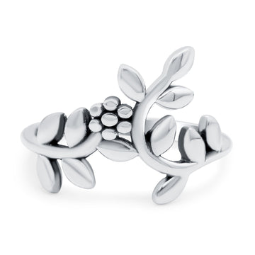 Leaves & Vines Band Oxidized Solid 925 Sterling Silver Thumb Ring (14mm)